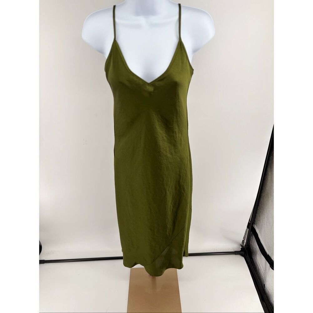 Wilfred Aritzia Green Satin Slip Dress XS Spaghetti Strap Bias Cut